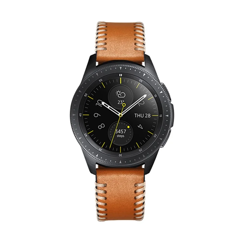 20mm Genuine Leather Watch Band Wristband with Hand Sewn Edges for Samsung Galaxy Watch Active - Brown