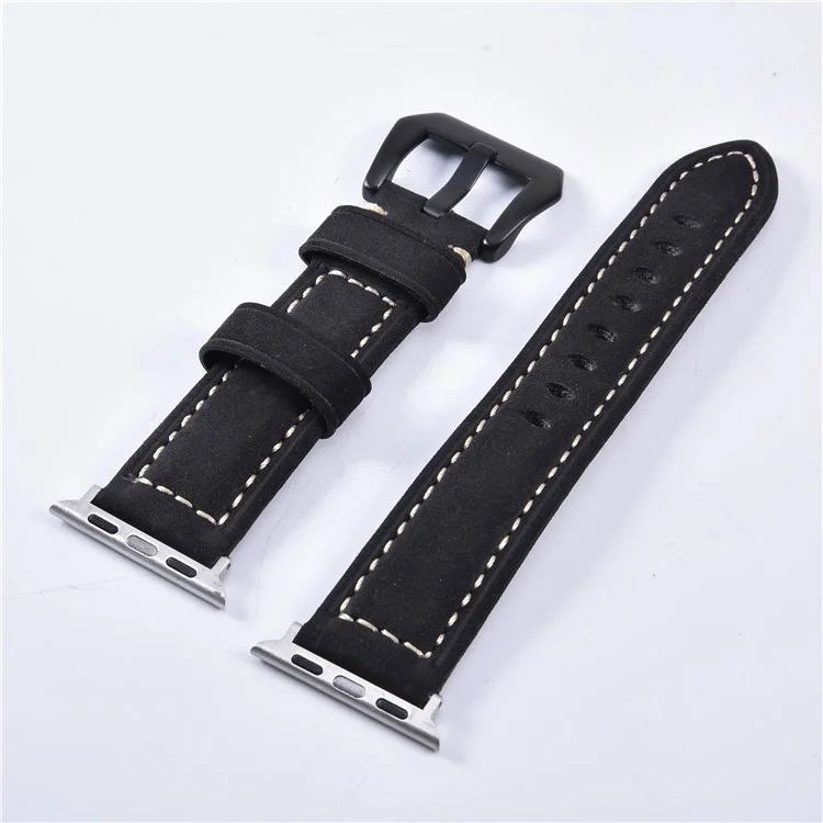 Frosted Split Leather with Black Buckle Watch Band for Apple Watch Series 6 / SE / SE (2022) / 5 / 4 40mm / Series 3 / 2 / 1 Watch 38mm - Black