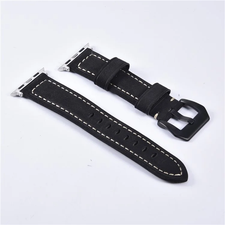 Cuir Divisé Givré Avec Bande de Montre à Boucle Noire Pour Apple Watch Series 6 / se / 5/4 40 mm / Série 3/2/1 Watch 38 mm - le Noir