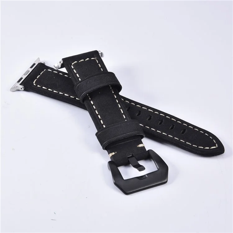 Cuir Divisé Givré Avec Bande de Montre à Boucle Noire Pour Apple Watch Series 6 / se / 5/4 40 mm / Série 3/2/1 Watch 38 mm - le Noir