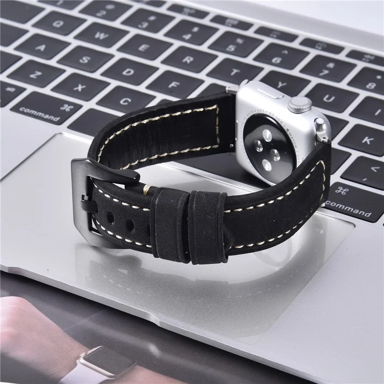 Cuir Divisé Givré Avec Bande de Montre à Boucle Noire Pour Apple Watch Series 6 / se / 5/4 40 mm / Série 3/2/1 Watch 38 mm - le Noir