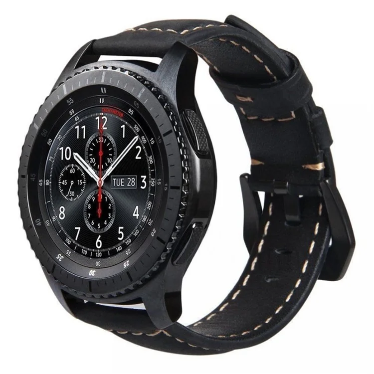 Banda da Orologi in Pelle Split 22 mm Con Fibbia Grande Nera Per Huawei Orologio gt - Blu