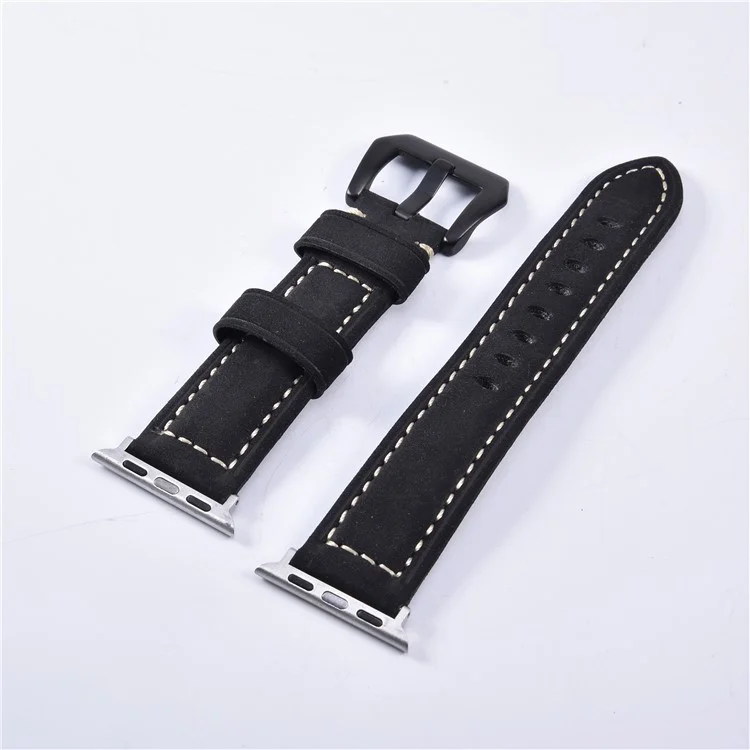 Genuine Leather Matte Wrist Strap for Apple Watch Series 10 46mm / Ultra 2 Ultra 49mm / 9 8 7 45mm / SE (2023) SE (2022) SE 6 5 4 44mm / 3 2 1 42mm - Black