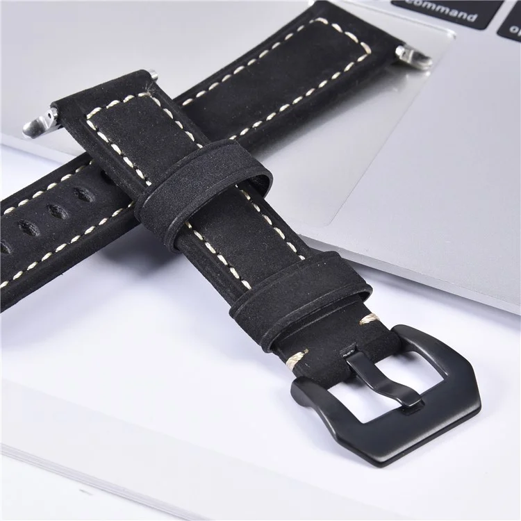 Genuine Leather Matte Wrist Strap for Apple Watch Series 10 46mm / Ultra 2 Ultra 49mm / 9 8 7 45mm / SE (2023) SE (2022) SE 6 5 4 44mm / 3 2 1 42mm - Black