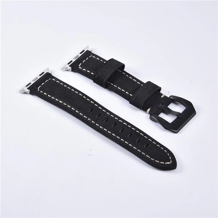 Genuine Leather Matte Wrist Strap for Apple Watch Series 10 46mm / Ultra 2 Ultra 49mm / 9 8 7 45mm / SE (2023) SE (2022) SE 6 5 4 44mm / 3 2 1 42mm - Black