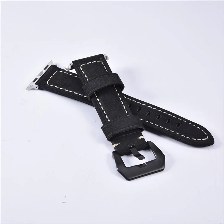 Genuine Leather Matte Wrist Strap for Apple Watch Series 10 46mm / Ultra 2 Ultra 49mm / 9 8 7 45mm / SE (2023) SE (2022) SE 6 5 4 44mm / 3 2 1 42mm - Black