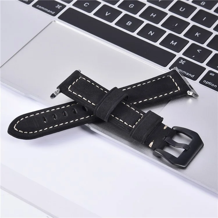 Genuine Leather Matte Wrist Strap for Apple Watch Series 10 46mm / Ultra 2 Ultra 49mm / 9 8 7 45mm / SE (2023) SE (2022) SE 6 5 4 44mm / 3 2 1 42mm - Black