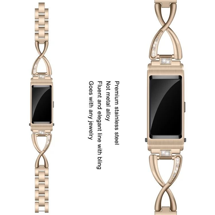 18 mm Strass-verkrustete Edelstahl-wachband-austausch Für Huawei Talkband B5 - Gold