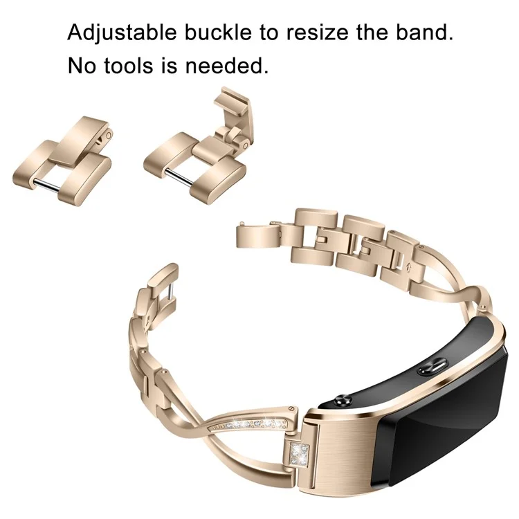 18 mm Strass-verkrustete Edelstahl-wachband-austausch Für Huawei Talkband B5 - Gold