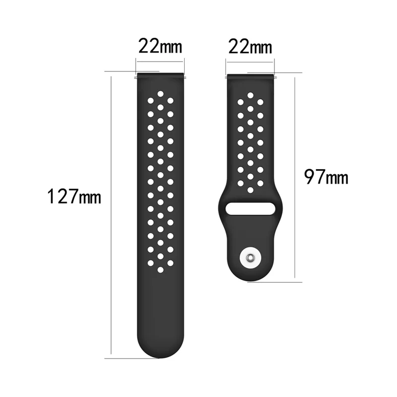 22mm Breathable Holes Silicone Bracelet Wrist Strap Replacement for Garmin Venu 3 / POLAR Vantage M Smartwatch Band - Black