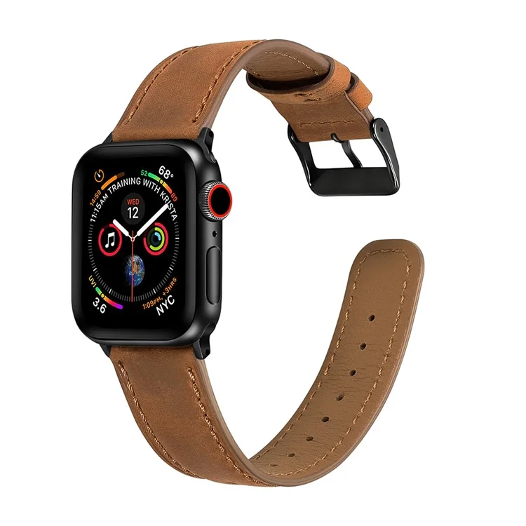 Crackle Texture Watchband Genuine Leather Watch Strap for Apple Watch Series 10 42mm / 9 8 7 41mm / SE (2023) SE (2022) SE 6 5 4 40mm / 3 2 1 38mm - Brown