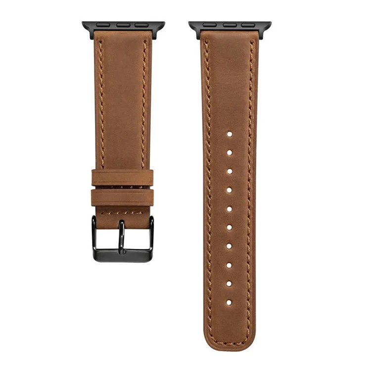 Crackle Texture Watchband Genuine Leather Watch Strap for Apple Watch Series 10 42mm / 9 8 7 41mm / SE (2023) SE (2022) SE 6 5 4 40mm / 3 2 1 38mm - Brown
