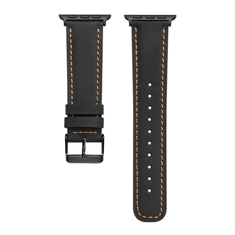 Crackle Texture Genuine Leather Watch Strap for Apple Watch Series 10 46mm / Ultra 2 Ultra 49mm / 9 8 7 45mm / SE (2023) SE (2022) SE 6 5 4 44mm / 3 2 1 42mm - Black