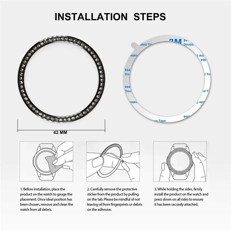 Bezel en métal avec décoration de diamants pour Samsung Galaxy Watch 46mm - Noir
