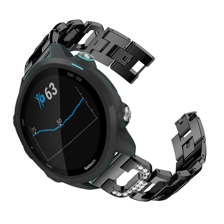 Bracelet de montre connectée Garmin Forerunner 245 en alliage décoré de strass en forme de X - Noir
