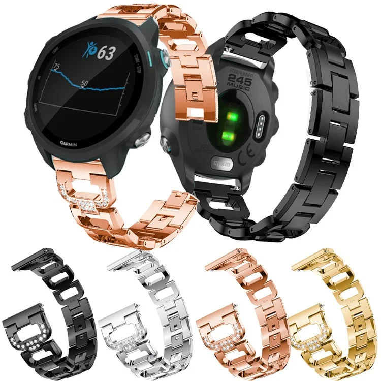 Bracelet de montre connectée Garmin Forerunner 245 en alliage décoré de strass en forme de X - Noir