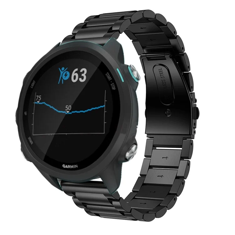 Relógio de Pulso de Aço Inoxidável Sólido de 20 mm Banda de Cinta Para Garmin Forerunner 245 - Preto