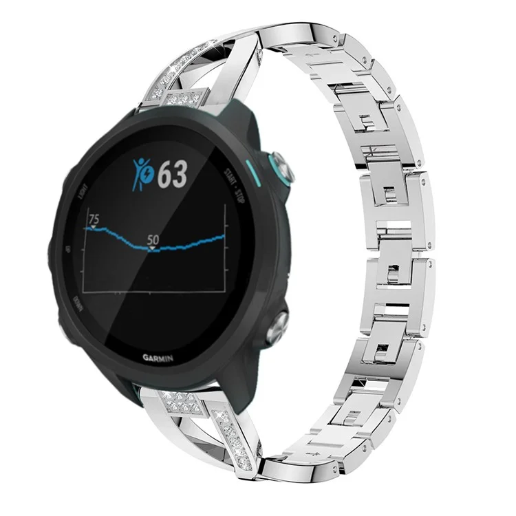 Banda de Relógio de Alumínio de Liga com Decoração de Rinhestone em Formato X de 20mm para Garmin Forerunner 245 - Prata