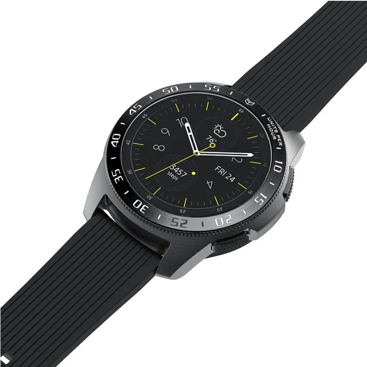 Tampa de Caixa de Moldura de Adesivo de Anel de Moldura Acessórios de Proteção de Aço Inoxidável Para Aço Inoxidável Para Samsung Galaxy Watch 42mm - Texto Branco do Anel Preto