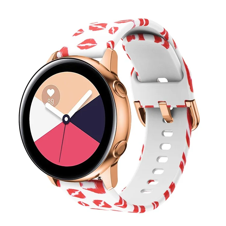 20mm Muster Druck Silikon Uhrengurt Für Samsung Galaxy Watch Active, Pin Schnalle Uhrenhandgelenkband - Rote Lippe