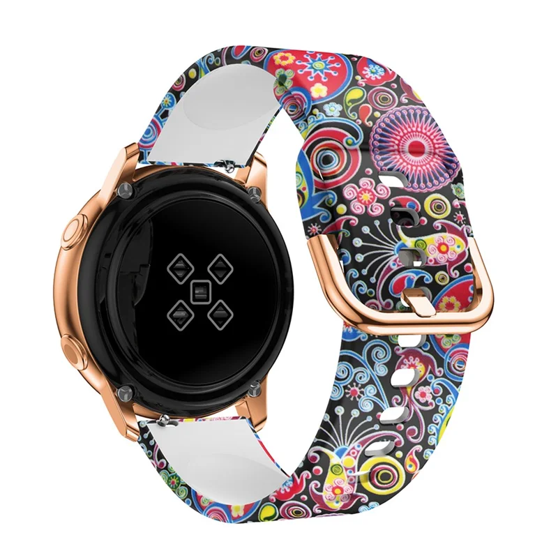 20mm Pattern Printing Silicone Watch Strap for Samsung Galaxy Watch Active, Pin Buckle Watch Wrist Band - Paisley Flower