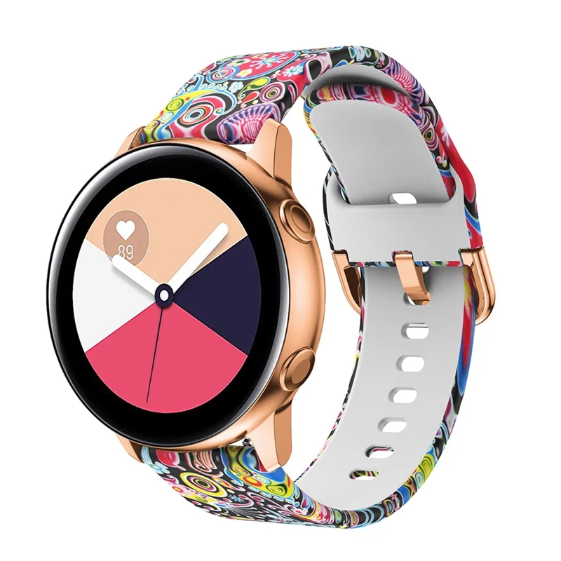 20mm Pattern Printing Silicone Watch Strap for Samsung Galaxy Watch Active, Pin Buckle Watch Wrist Band - Paisley Flower