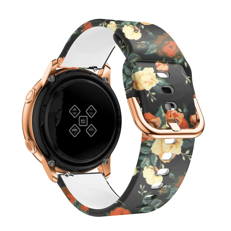 20mm Pattern Printing Silicone Watch Strap for Samsung Galaxy Watch Active, Pin Buckle Watch Wrist Band - Flowers Pattern