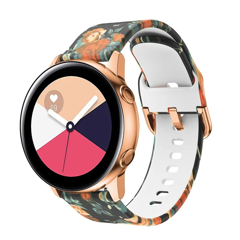 20mm Pattern Printing Silicone Watch Strap for Samsung Galaxy Watch Active, Pin Buckle Watch Wrist Band - Flowers Pattern