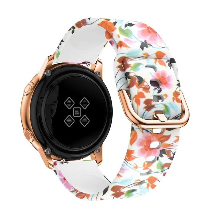 Correa de reloj de silicona con estampado de patrones de 20 mm para Samsung Galaxy Watch Active, correa de muñeca con hebilla de pasador - Flores hermosas