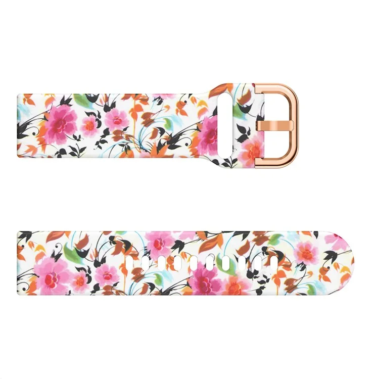 Correa de reloj de silicona con estampado de patrones de 20 mm para Samsung Galaxy Watch Active, correa de muñeca con hebilla de pasador - Flores hermosas