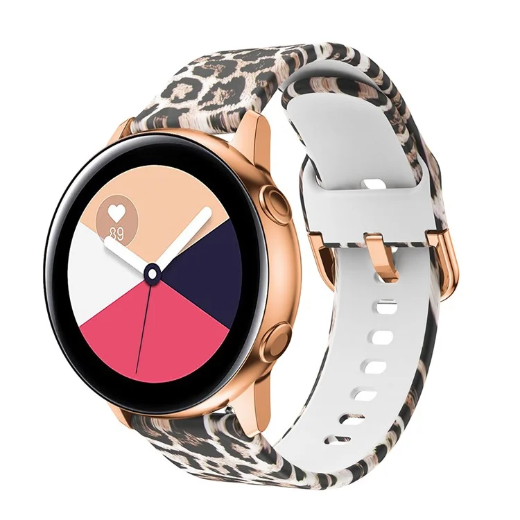 20mm Pattern Printing Silicone Watch Strap for Samsung Galaxy Watch Active, Pin Buckle Watch Wrist Band - Leopard Texture