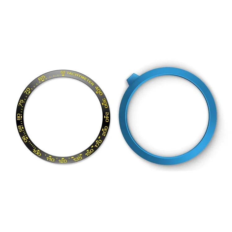 Stainless Steel Anti-Scratch Metal Bezel Ring Protector Accessories for Samsung Galaxy Watch 42mm - Black Ring Yellow Text