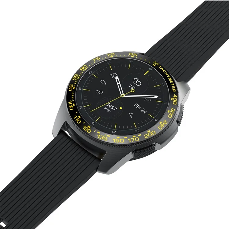 Stainless Steel Anti-Scratch Metal Bezel Ring Protector Accessories for Samsung Galaxy Watch 42mm - Black Ring Yellow Text