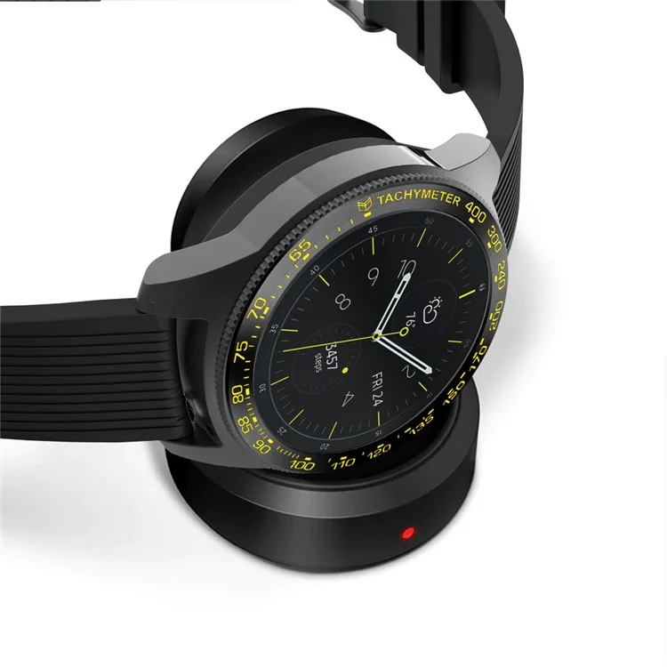 Stainless Steel Anti-Scratch Metal Bezel Ring Protector Accessories for Samsung Galaxy Watch 42mm - Black Ring Yellow Text