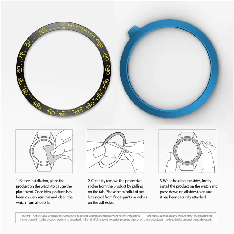 Stainless Steel Anti-Scratch Metal Bezel Ring Protector Accessories for Samsung Galaxy Watch 42mm - Black Ring Yellow Text