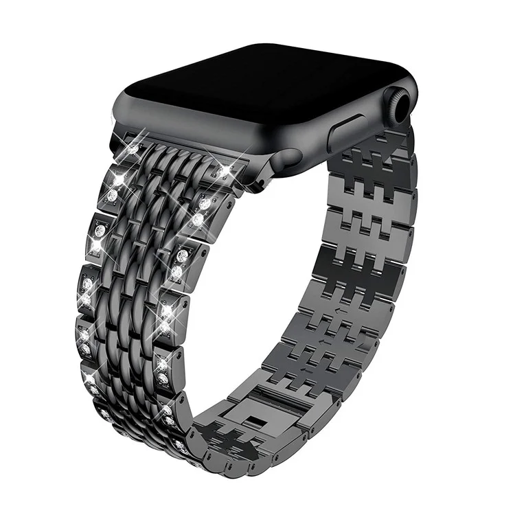 Rhinestone Decor Metal Smart Watch Strap for Apple Watch Series 10 42mm / 9 8 7 41mm / SE (2023) SE (2022) SE 6 5 4 40mm / 3 2 1 38mm - Schwarz