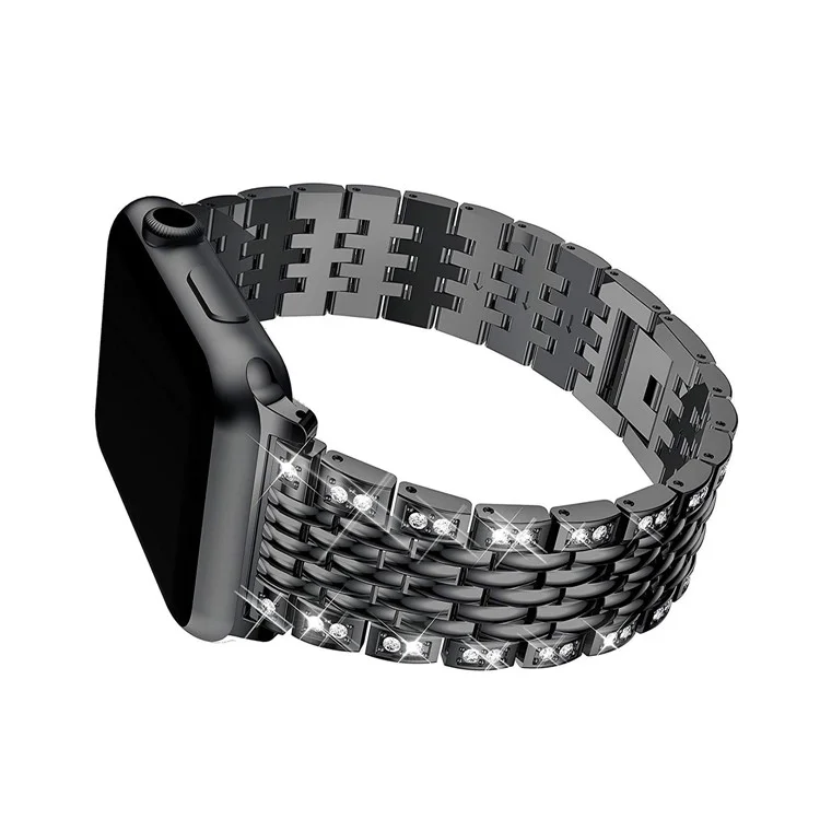 Rhinestone Decor Metal Smart Watch Strap for Apple Watch Series 10 42mm / 9 8 7 41mm / SE (2023) SE (2022) SE 6 5 4 40mm / 3 2 1 38mm - Schwarz