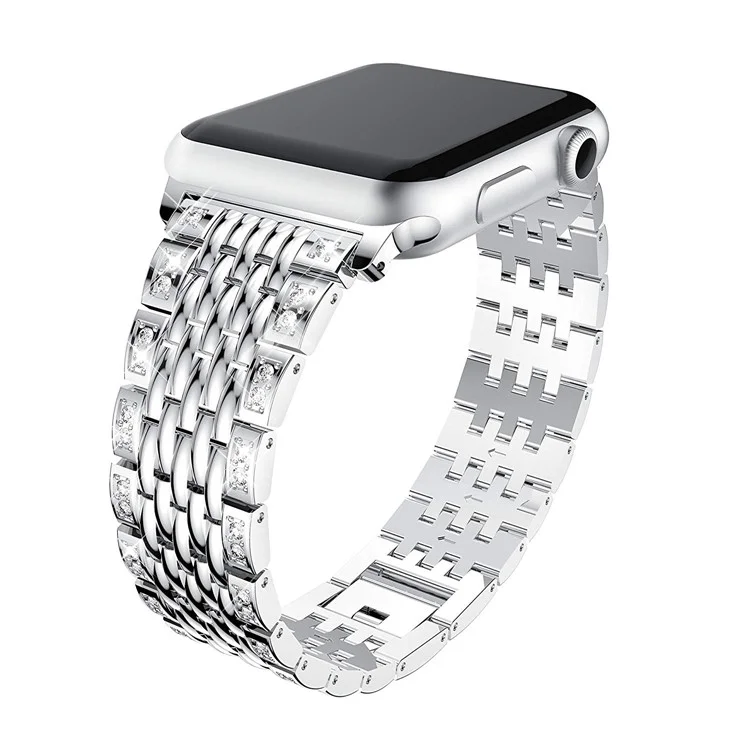 Rhinestone Decor Metal Smart Watch Strap für Apple Watch Series 10 42mm / 9 8 7 41mm / SE (2023) SE (2022) SE 6 5 4 40mm / 3 2 1 38mm - Silber