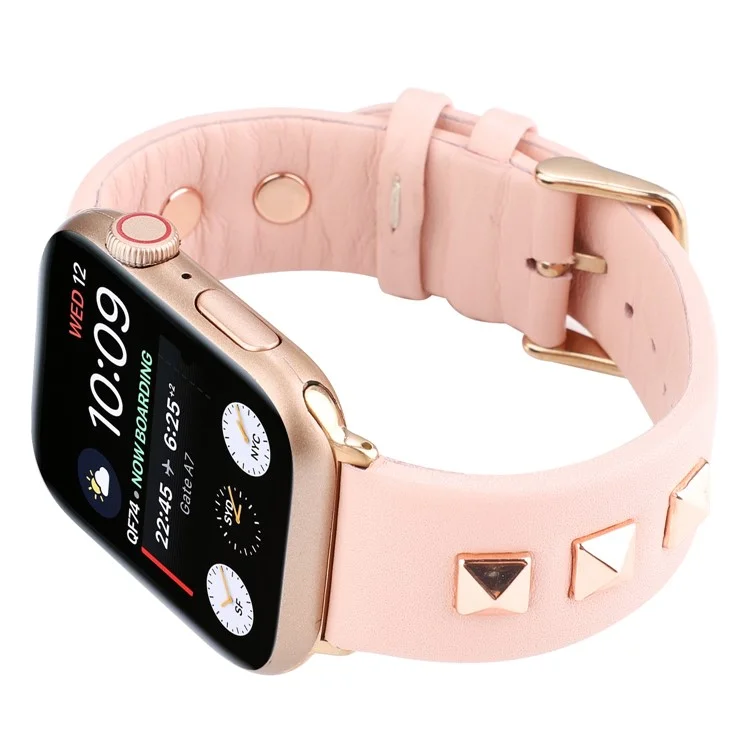 Genuine Leather Watch Strap Smart Watch Band with Rose Gold Fastener for Apple Watch Series 10 42mm / 9 8 7 41mm / SE (2023) SE (2022) SE 6 5 4 40mm / 3 2 1 38mm -  Pink