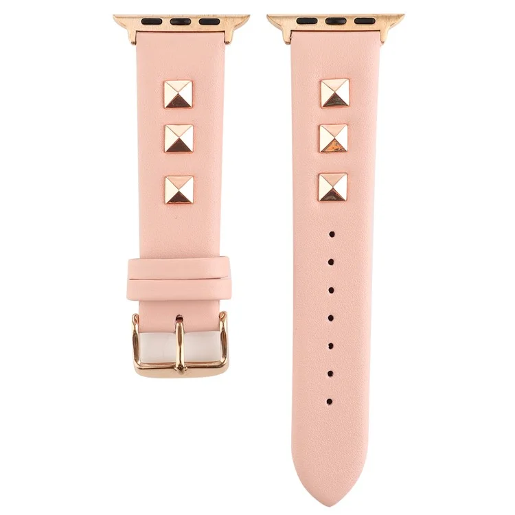 Genuine Leather Watch Strap Smart Watch Band with Rose Gold Fastener for Apple Watch Series 10 42mm / 9 8 7 41mm / SE (2023) SE (2022) SE 6 5 4 40mm / 3 2 1 38mm -  Pink