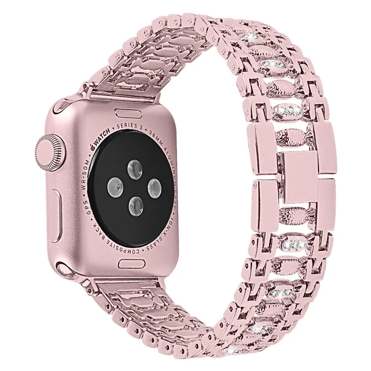 Cinturino dell'orologio in acciaio inossidabile con decorazione in cristalli Rhinestone per Apple Watch Series 10 42mm / 9 8 7 41mm / SE (2023) SE (2022) SE 6 5 4 40mm / 3 2 1 38mm - Rosa