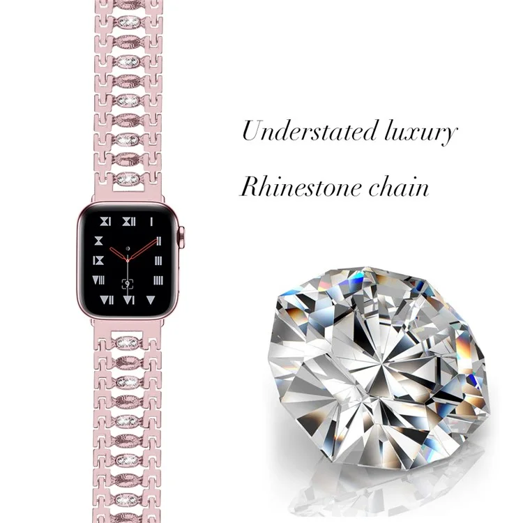 Cinturino dell'orologio in acciaio inossidabile con decorazione in cristalli Rhinestone per Apple Watch Series 10 42mm / 9 8 7 41mm / SE (2023) SE (2022) SE 6 5 4 40mm / 3 2 1 38mm - Rosa