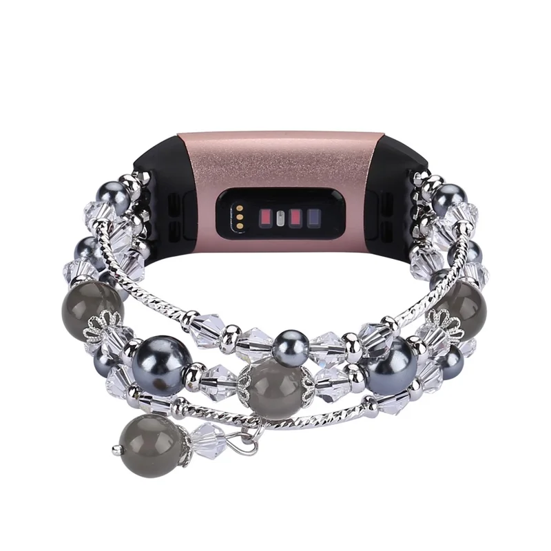 Natürlicher Schmuck Achat Frauen Dame Smart Watch Band Für Fitbit Ladung 4 / 3 - Schwarz