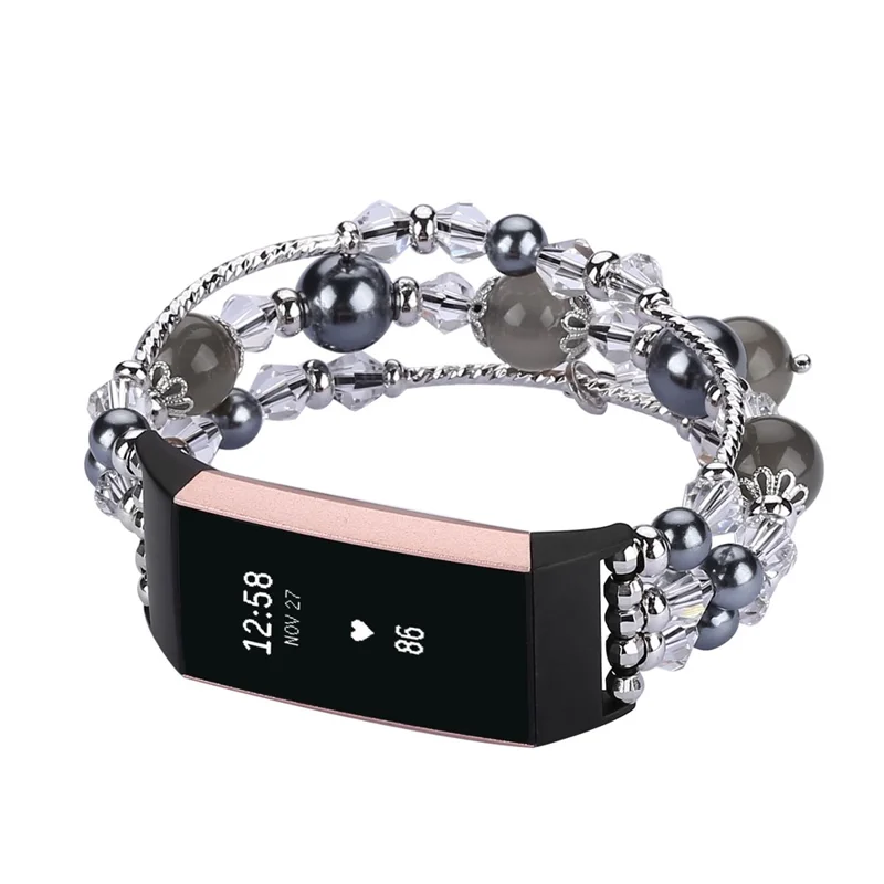 Natürlicher Schmuck Achat Frauen Dame Smart Watch Band Für Fitbit Ladung 4 / 3 - Schwarz