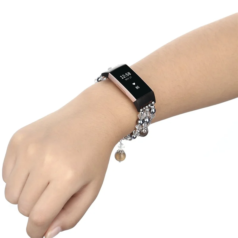 Natürlicher Schmuck Achat Frauen Dame Smart Watch Band Für Fitbit Ladung 4 / 3 - Schwarz