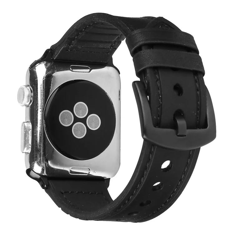 Correa de reloj inteligente de piel de poliuretano + silicona para Apple Watch Serie 10 46mm / Ultra 2 Ultra 49mm / 9 8 7 45mm / SE (2023) SE (2022) SE 6 5 4 44mm / 3 2 1 42mm - Negro