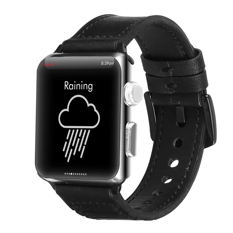 Correa de reloj inteligente de piel de poliuretano + silicona para Apple Watch Serie 10 46mm / Ultra 2 Ultra 49mm / 9 8 7 45mm / SE (2023) SE (2022) SE 6 5 4 44mm / 3 2 1 42mm - Negro