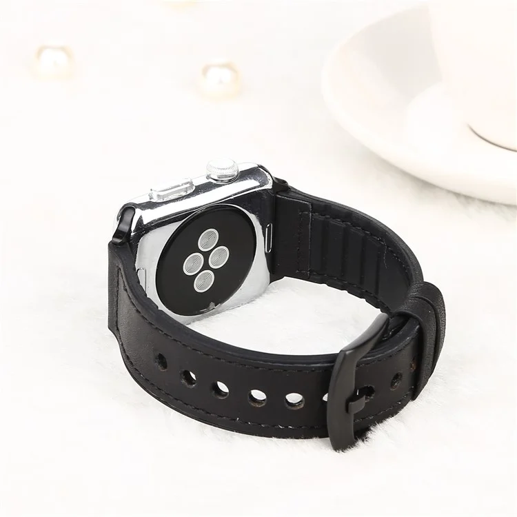Correa de reloj inteligente de piel de poliuretano + silicona para Apple Watch Serie 10 46mm / Ultra 2 Ultra 49mm / 9 8 7 45mm / SE (2023) SE (2022) SE 6 5 4 44mm / 3 2 1 42mm - Negro