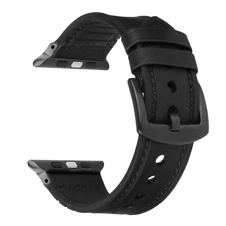 Correa de reloj inteligente de piel de poliuretano + silicona para Apple Watch Serie 10 46mm / Ultra 2 Ultra 49mm / 9 8 7 45mm / SE (2023) SE (2022) SE 6 5 4 44mm / 3 2 1 42mm - Negro