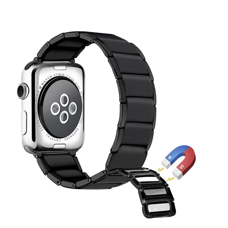 Magnetic Stainless Steel Watch Band for Apple Watch Series 10 42mm / 9 8 7 41mm / SE (2023) SE (2022) SE 6 5 4 40mm / 3 2 1 38mm -  Black